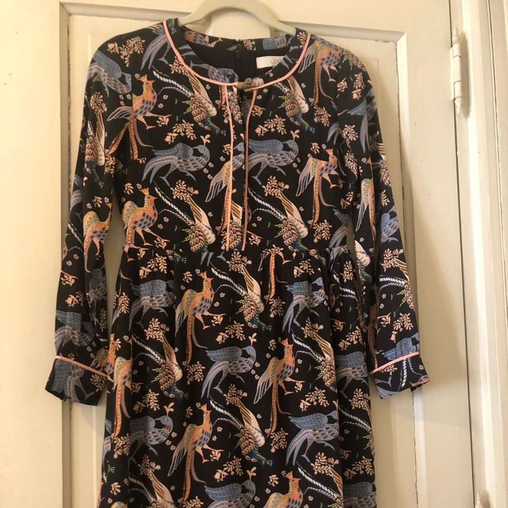 Mid Length Patterned Navy Dress (Loft Petite)